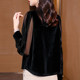 2022 spring new lady Hong Kong flavor retro long-sleeved slim black mesh stitching gold velvet top