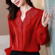 Red silk mulberry silk shirt women's 2022 spring new high-end embroidered T-shirt foreign style mother thin top