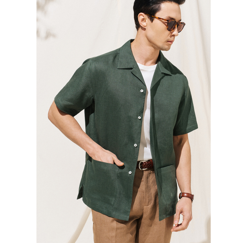 Abbey Road 26 Summer Pure Linen Cuban Collar Guayabera Loose Washed Hawaiian Beach Short Sleeve Shirt for Men Abbey Road 26 Summer Pure Linen Cuban Collar Guayabera Loose Washed Hawaiian Beach Short Sleeve Shirt for Men