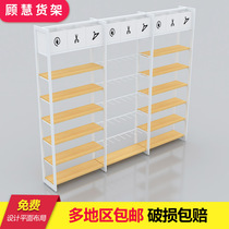Excellent side cabinet Double column high cabinet Boutique shelf Iron wood combined display stand Stationery mother and baby underwear store display stand