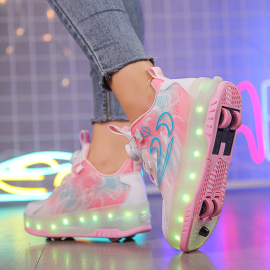 儿童暴走鞋女童夏季透气隐形四轮可收缩带刹车学生男童溜冰轮滑鞋