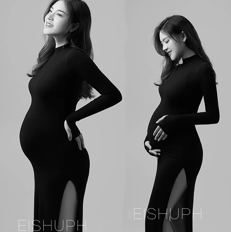 New Pregnant Woman Photos Clothing Black Knit Dress Art Photo of a sexy pregnant woman Photographic suit-Taobao