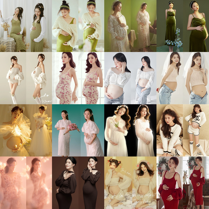 Shadow building 2024 new gestational maternity dress writing true photography little fresh and lively cute and hot mother big belly gestation photo clothes-Taobao