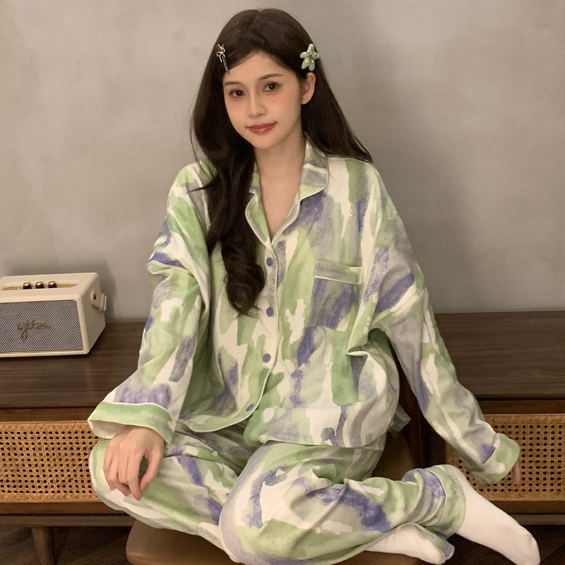 Korean Style ins Tie-Dye Pajamas for Women, Spring and Autum 2026 New Long-Sleeved Girls' Autum and Winter Casual Home Wear Set