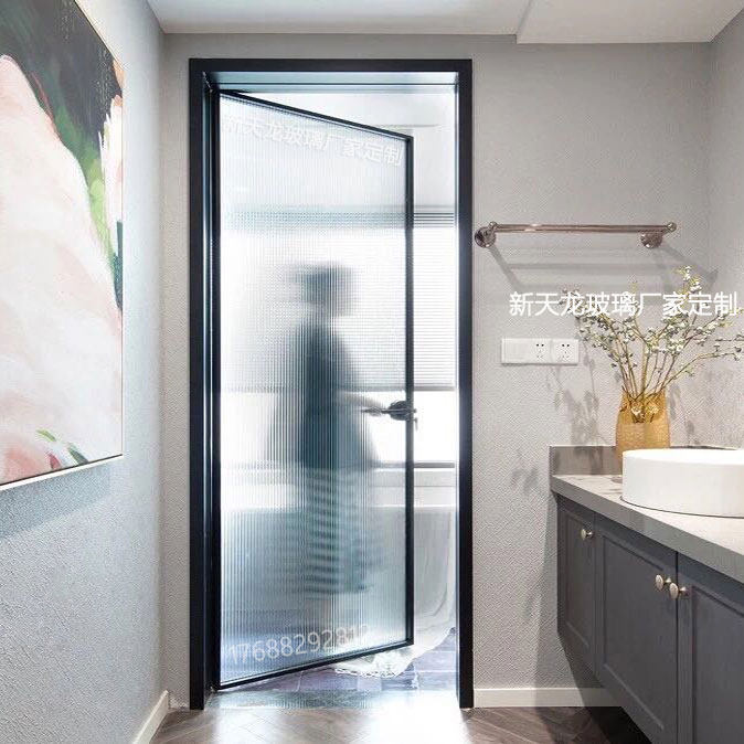 Nordic net Red Minimalist narrow frame frosted tempered Changhong glass door Kitchen powder room partition push-pull double door