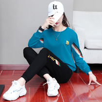 Leisure Sports Set Women Spring and Autumn 2021 New Size Fashion Age Slim Running Dancing Two Piece Set
