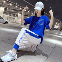  Casual sports suit womens summer 2021 new fashion slimming and age reduction square dance explosion street explosion two-piece set