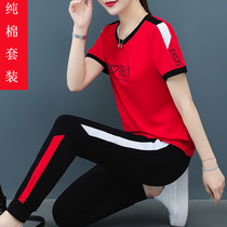 Cotton Sports Set Women Summer Thin 2021 New Fashion Western Style Leisure Temperament Short Sleeve Two-Piece