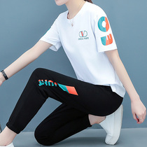  Large size womens summer suit 2021 new style with fat mm to cover the belly and reduce the age Western style fried street two-piece suit