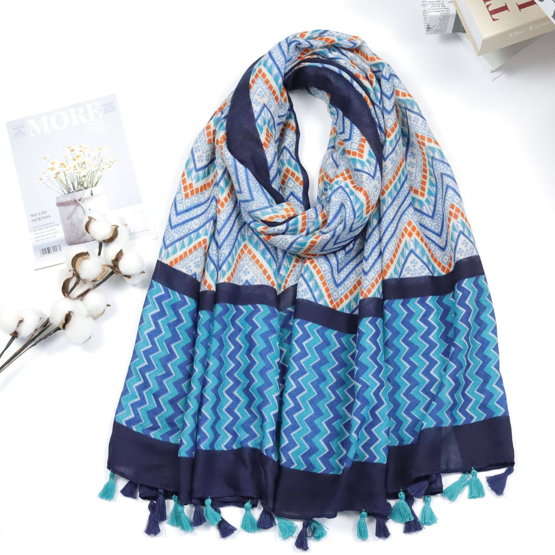 Guangxi ethnic style Zhuang brocade water wave pattern long scarf shawl fringed silk scarf special clothing gifts