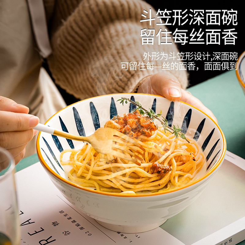 Ceramic Bubbling Noodles Bowl Bowl Single Convenient Soup Bowl DAY STYLE HAND DRAWING WIND CREATIVE CUTLERY BOWL CHOPSTICKS SUIT PULL NOODLES BOWL