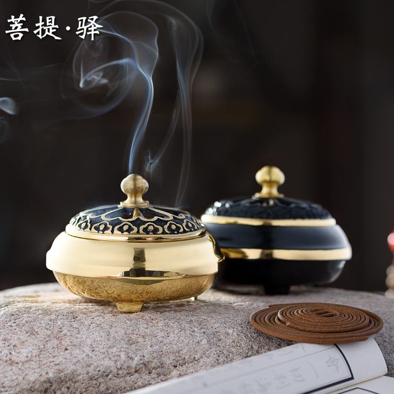 Taiwan security clean stove pure copper incense burner copper incense burner sandalwood incense burner household ring incense burner small portable