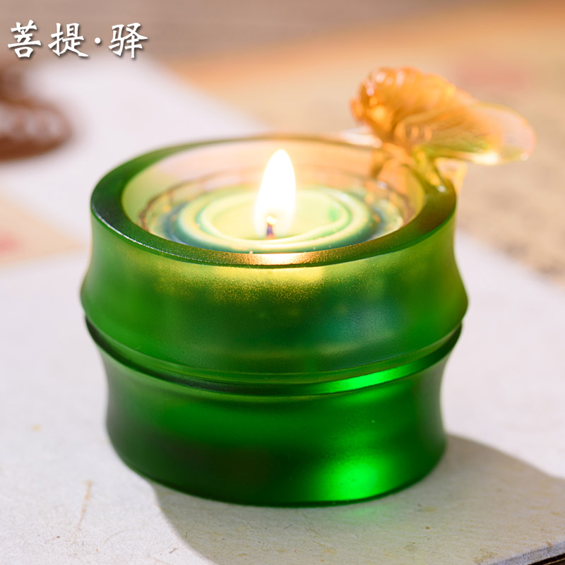 Glass Holy Book Green Zen Candlestick Butter Lightholder for Buddha Lights Candlestick Creative Lightstand