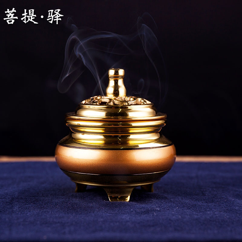 Taiwan 4 - inch gold double - colored copper oven with cover point ring Xianli Xiang Buddhist household fragrance household