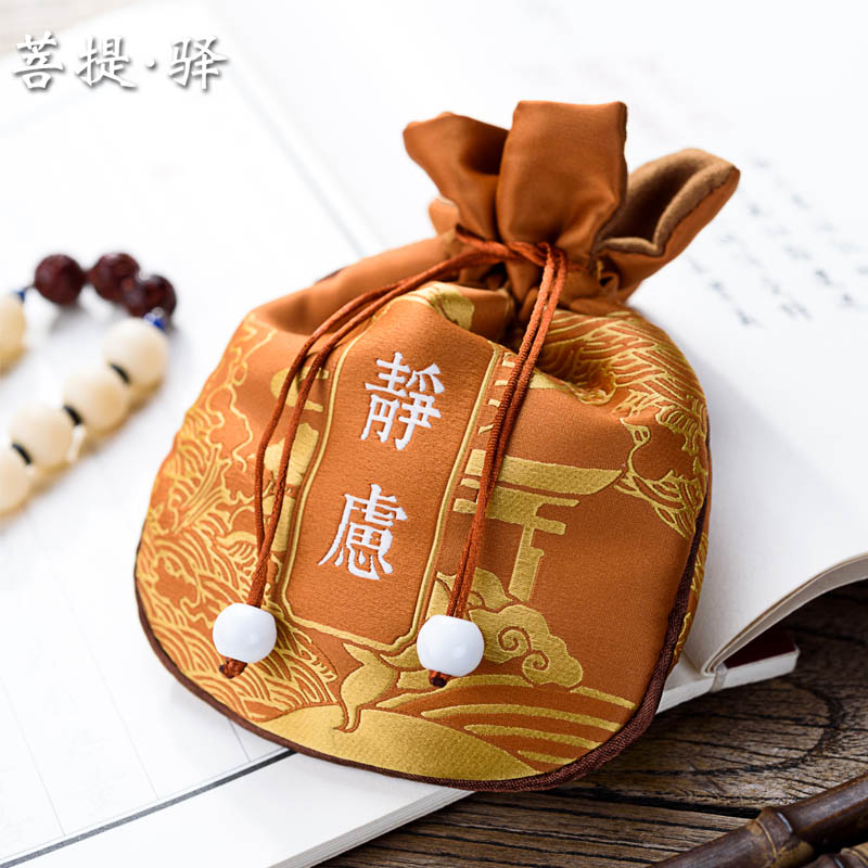 Semicircle Buddhist bead storage bag suede inner empty sachet spice packaging bag drawstring closure text play bag hand string disc beads