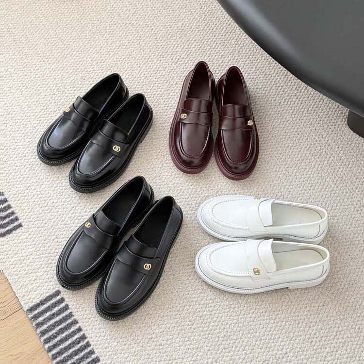 2025 Spring New Style Chanel-Inspired Loafers for Women, Genuine Leather Flat Slip-On Lazy Shoes, Versatile Single Shoes, Small Leather Shoes