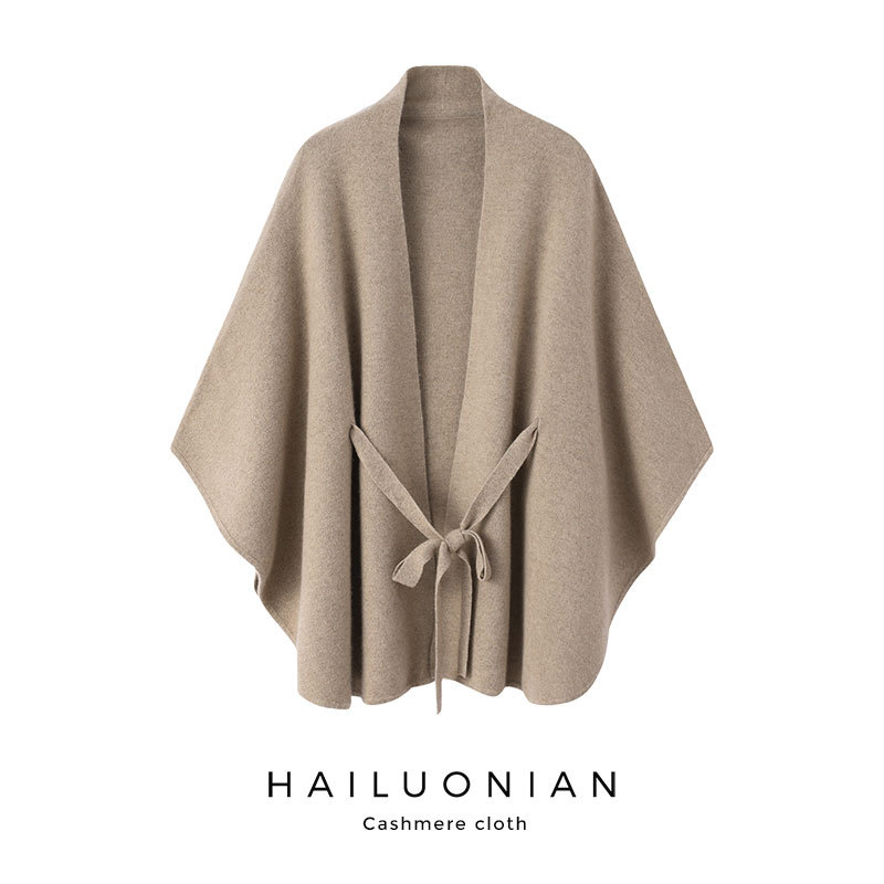 Heavyweight Shawl~2026 Autumn and Winter New Pure Cashmere Sweater for Women, Cape with Tie, Fashionable Cashmere Outerwear Sweater