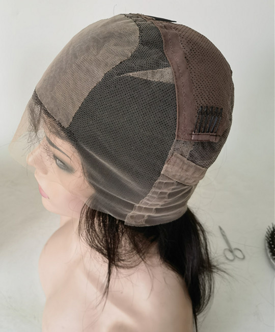 Hand Needle Full Lace Headgear Black Straight Hair Full Hand Hook Full Hand Knitted Headgear Human Hair 4X4 Hand Needle Xuchang Wig