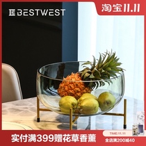 Light luxury fruit plate ornaments living room tray coffee table glass fruit plate household net Red simple candy pot creative