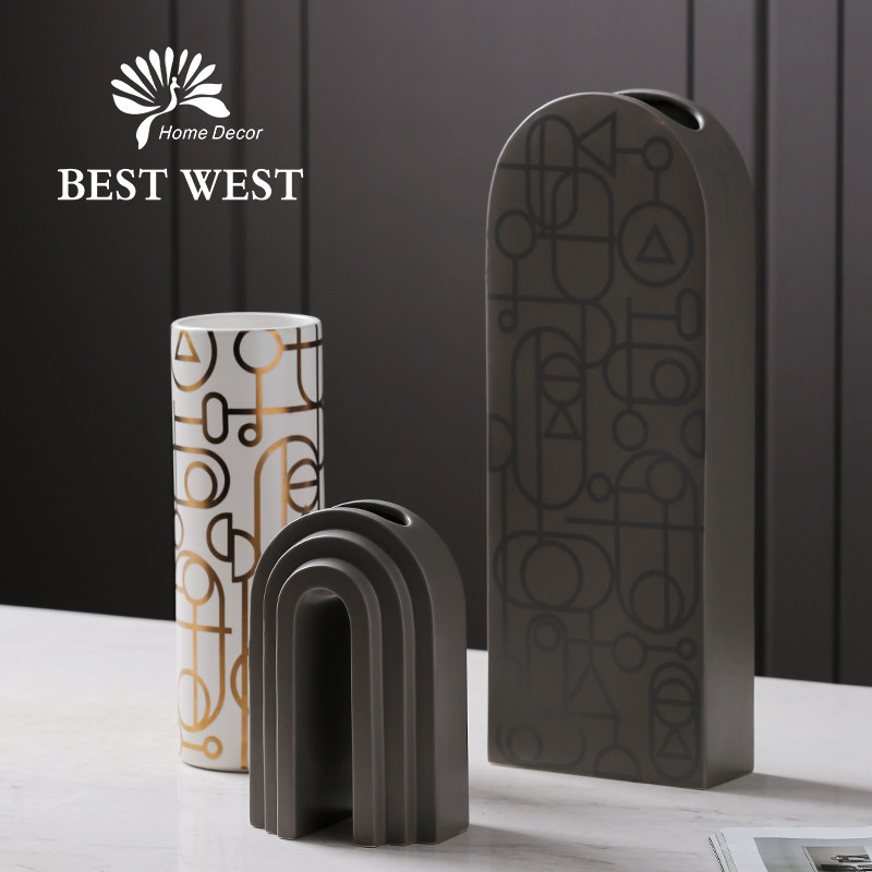 Modern creative ceramic vase dry flower arrangement soft decoration model room exhibition hall decoration home living room light luxury decoration