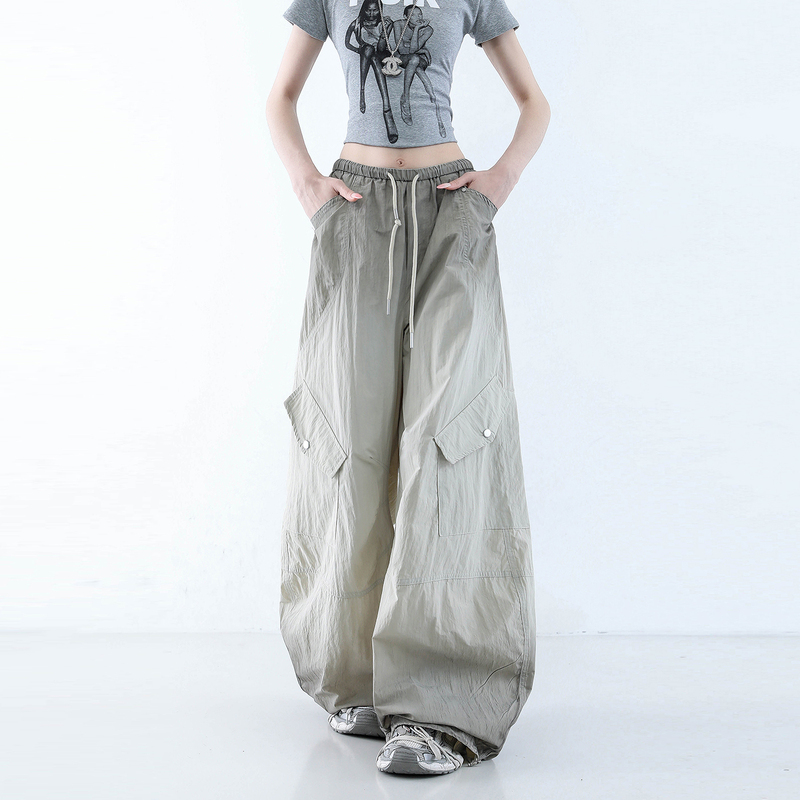 Quick-Dry Tie-Dye Gradient Cargo Pants 2026 Summer New High-Waisted Drawstring Loose Thin Versatile Casual Wide-Leg Pants