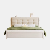 Белая сплошная древесная кровать современный минималистский два метра, умноженные с двумя метро -двойной большой кровати с двуспальной кровать