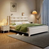 Белая сплошная древесная кровать современный минималистский два метра, умноженные с двумя метро -двойной большой кровати с двуспальной кровать