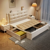 Белая сплошная древесная кровать современный минималистский два метра, умноженные с двумя метро -двойной большой кровати с двуспальной кровать