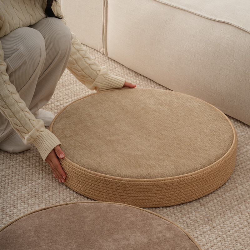 Tatami Cushion, Japanese Style, Large Size, Round, Thickened Futon Cushion, Bay Window Meditation Cushion, Non-Collapsing, for Home Living Room