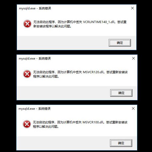 MySQL Installation Lost VCRUNTIME140_1 dll MSVCR120 dll MSVCR100 dll