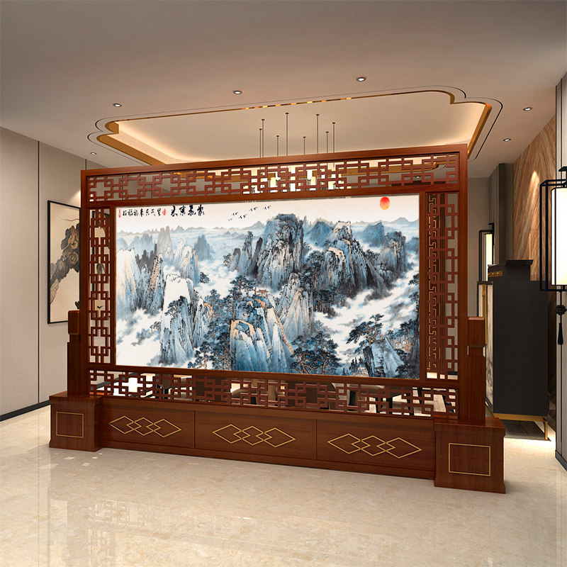 New Chinese solid wood screen partition Living room Xuanguan Hall Unit Office Division Hotel Classical log seat screen Customized