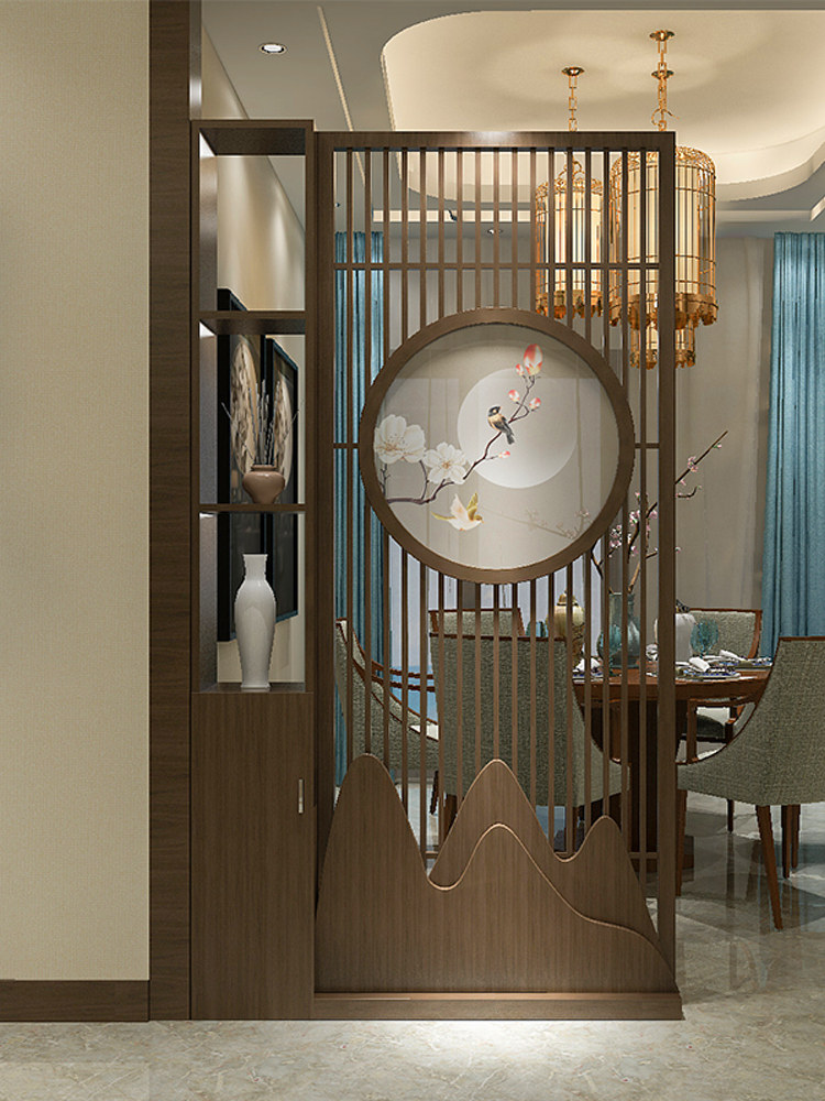 New Chinese Solid Wood Flower Lattice Partition Cabinet Screen Living Room Entrance Bedroom Wood Hollowed-out Custom Villa Room Genguan