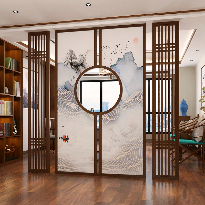 New Chinese style partition living room screen art porch hotel villa ash wood modern log custom grille solid wood