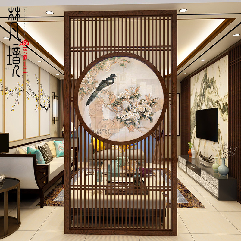 New Chinese solid wood screen Xuanguan partition wall Zen Fence Living Room Book Room Hollowed-out Screen Translucent Screen