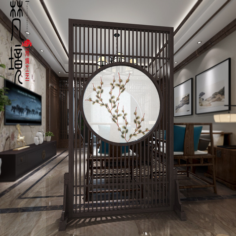Chinese solid wood environmental protection screen partition Xuanguan Living room Office Modern briefing Fashion Translucent Yarn Lotus seat screen