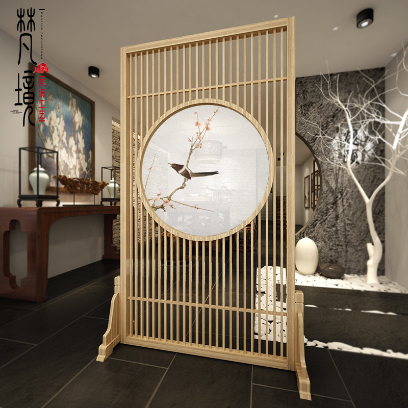 Solid wood partition screen hollow double sides Nordic new Chinese seat screen modern minimalist decoration semi-transparent yarn screen
