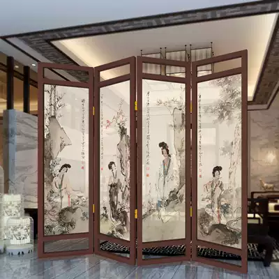 Chinese retro modern solid wood yarn screen folding screen porch entrance living room study office feng shui partition semi-transparent landscape ink