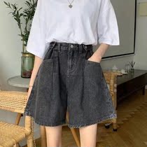 Denim shorts womens 2021 summer new Korean wide leg pants thin high waist straight loose thin five hot pants
