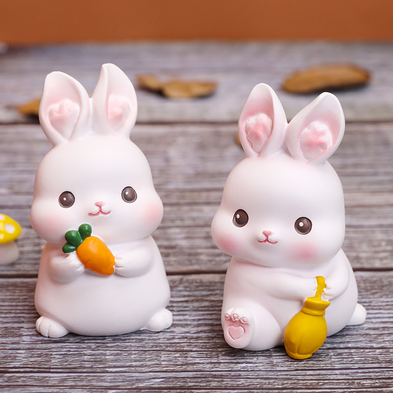 Cute Young Girl Hearts Cartoon Bunny Rabbit Home Bedroom Desktop Bookcase Decorations Resin Day Department Healing Small Hem