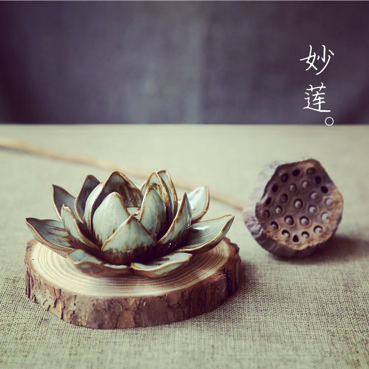 Handmade incense insert Miaolian rough pottery clay porcelain lotus lotus retro paperweight incense holder incense plate original Zen