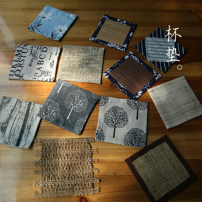 Original handmade fabric tea ceremony small coaster Zen simple Japanese small cloth mat Personality creative cotton hemp tea mat