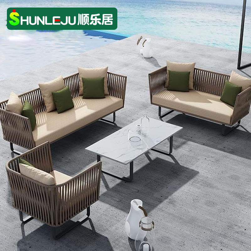 Outdoor sofa sunscreen waterproof leisure living room balcony outdoor courtyard coffee table three-person rattan furniture homestay rattan chair