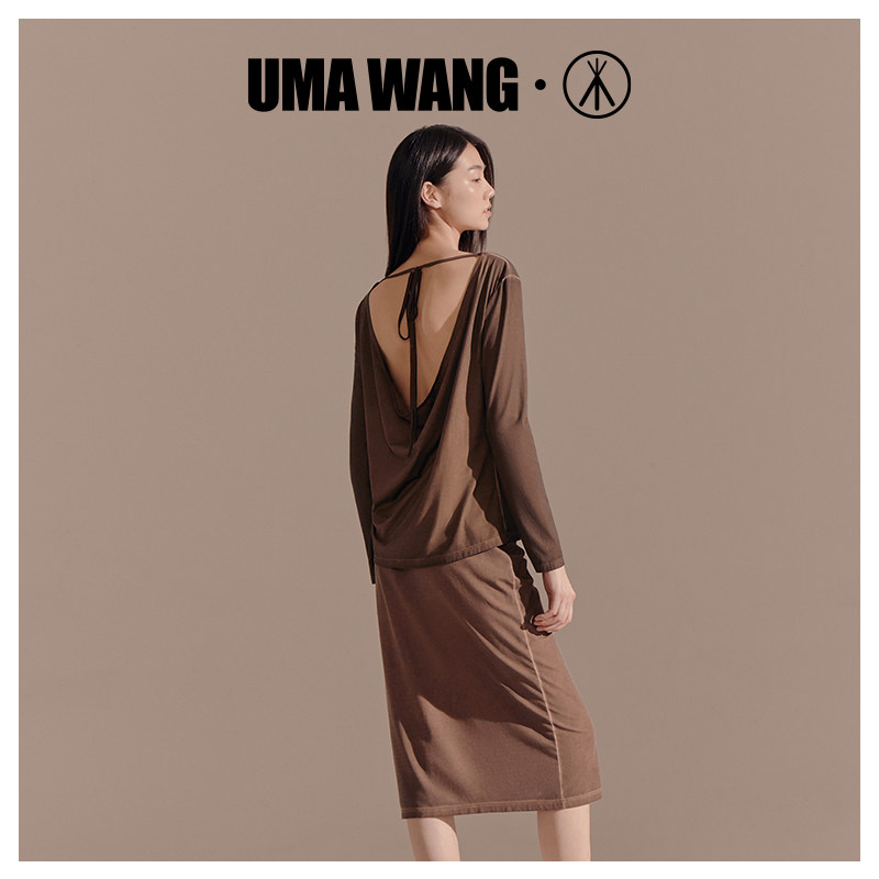 UMA WANG co-branded] three guns Shanghai Fashion Week leggings women's backless dressing Modal skin-friendly long-sleeved tops