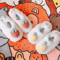 Winter Japanese soft and cute strawberry pineapple ladies fluffy bag heels home silent floor cotton slippers ·