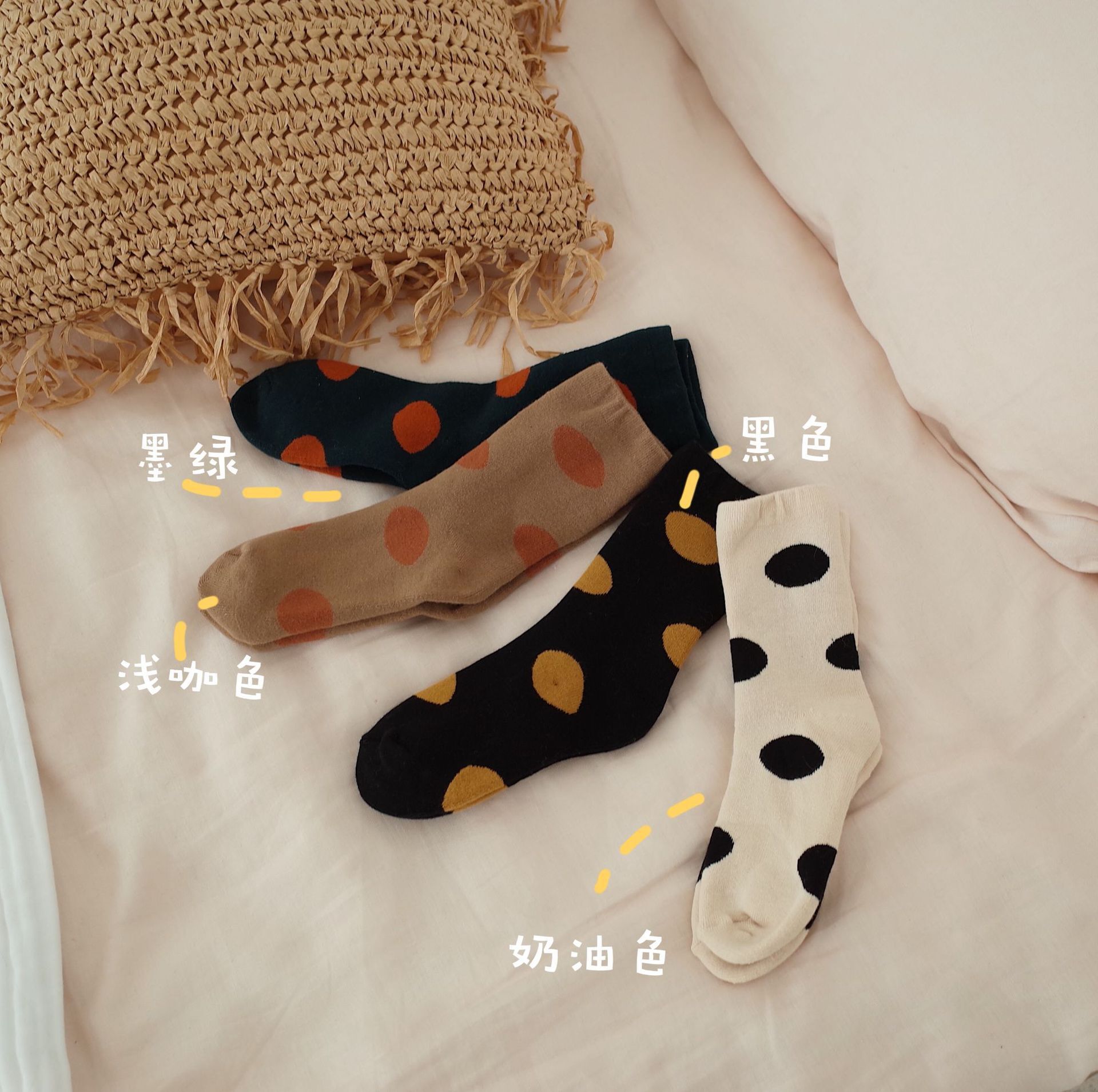 Korea ins cute women's socks tube socks Cotton polka dot pull wool ring socks Home warm thickened cotton socks