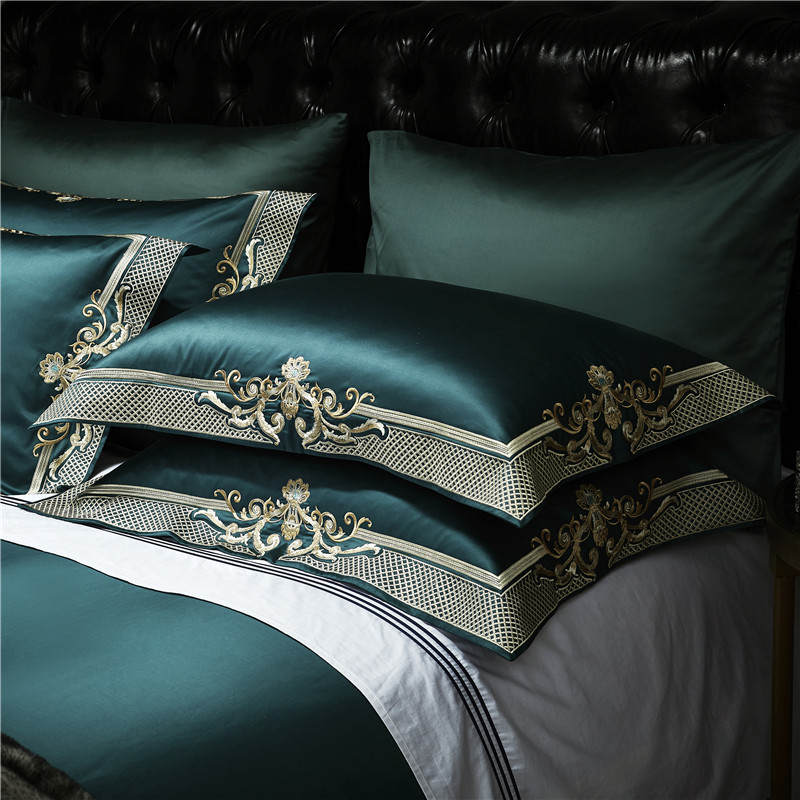 Italian high-end 140-count pure cotton embroidery four-piece European-style imported long-staple cotton model room 1 8m bedding