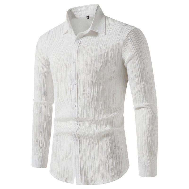 Amazon European and American Fashion Thin Versatile Solid Color Long-Sleeve Shirt Men's Loose Stretch Cotton Casual Shirt Trendy