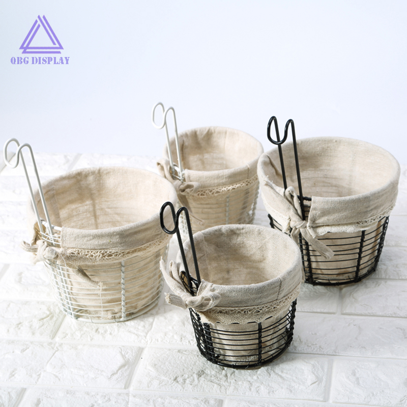 Hanging basket shelf round supermarket hanging basket shelf grid iron photo wall decoration storage basket basket ins