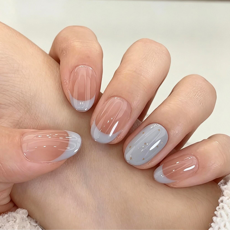 Purely Handmade Manicure Wearable Nails Blue French Polka Dot Nail Patches 2026 New Style Medium and Short Style Summer High-End Feel Purely Handmade Manicure Wearable Nails Blue French Polka Dot Nail Patches 2026 New Style Medium and Short Style Summer High-End Feel