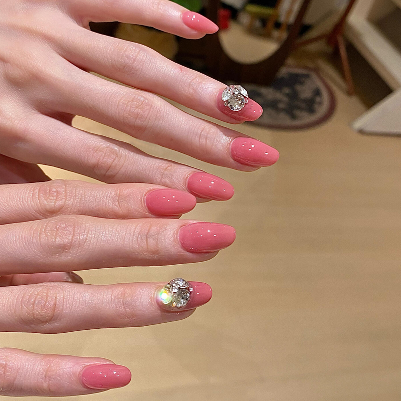 Purely Handmade Pink Nail Tips with Rhinestones, Finished Wearable Nails, Erika Eiheki's Nail Art, Short Oval, 2026 New Style, Summer High-End Feel Purely Handmade Pink Nail Tips with Rhinestones, Finished Wearable Nails, Erika Eiheki's Nail Art, Short Oval, 2026 New Style, Summer High-End Feel